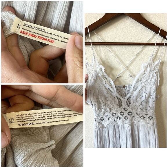 Free People Stardust Lace Midi Dress XS NWT Light Gray Lilac Boho Smocked - Picture 6 of 10